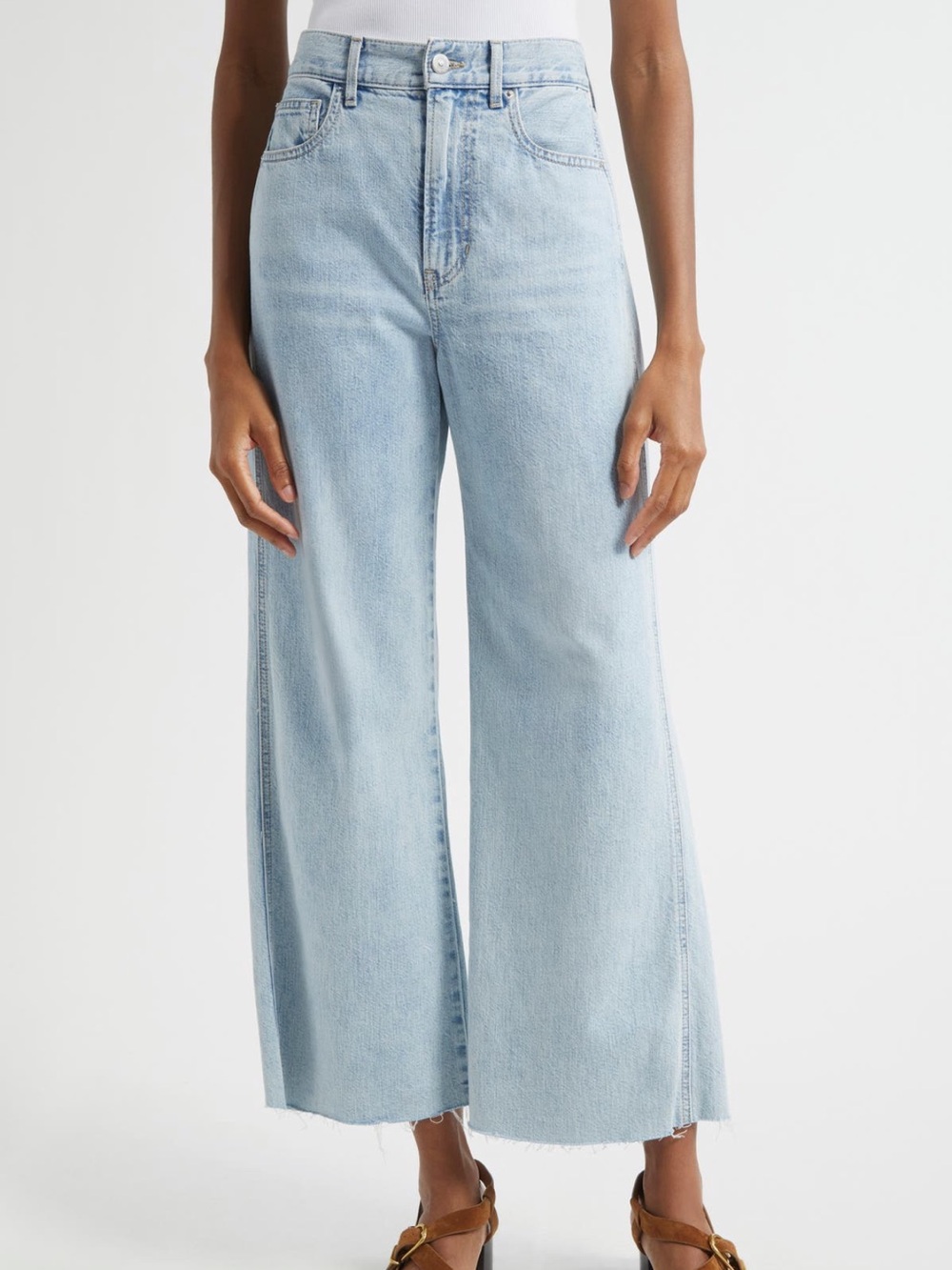 Veronica Beard Taylor Raw Hem High Rise Wide Leg Jeans 29 NWT Pale Stone